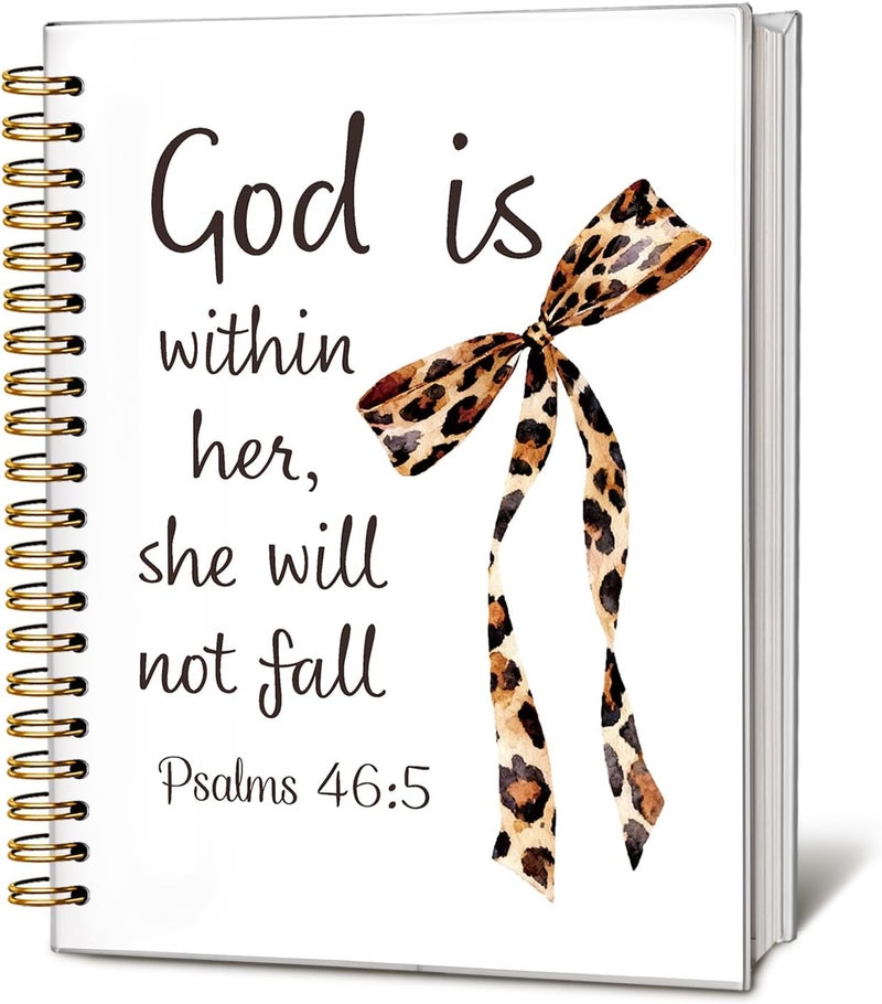 WLIANG Coquette Leopard Bow Christian Notebook Journal for Women, Christian Scripture Prayer Journal Gifts for Women Girls, Preppy School Supplies, Pink Bow Bible Study Notebook 5.5 x 8.3 - Image 1